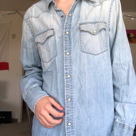 MENS VINTAGE FIT AMERICAN EAGLE DENIM SHIRT - Picture 4 of 5